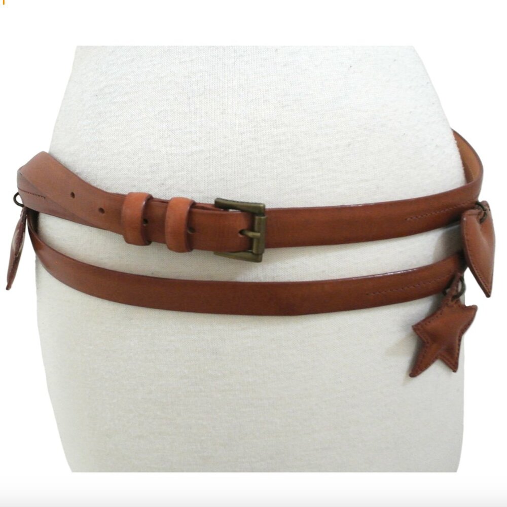 CASTELBAJAC double wrap leather belt w charms sz M